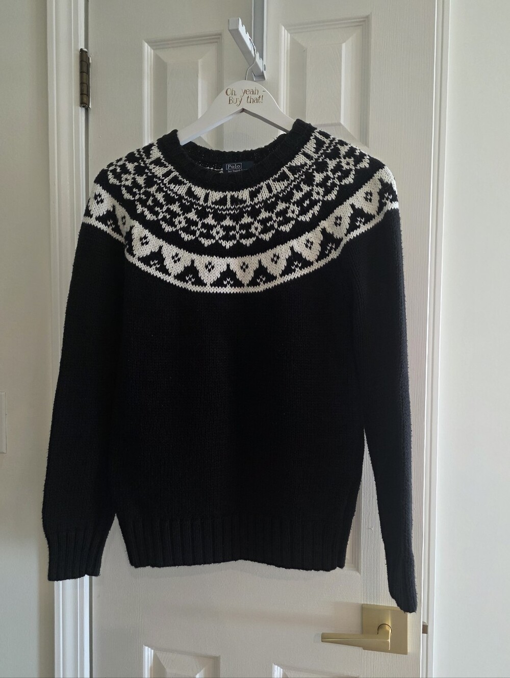 Polo Ralph Lauren Ski Nordic Alpine Sweater Small Black White 100% Cotton